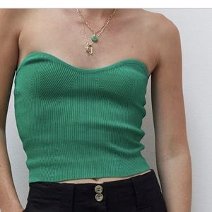 Crescent Rita ribbed tube top in Emerald green M